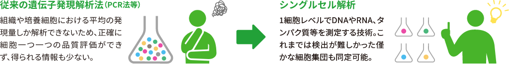 従来の遺伝子発現解析法(PCR法等) シングルセル解析